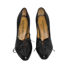 Vintage Yves Saint Laurent "Rive Gauche" Black "Lace Up" Detailed Pumps