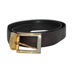 Retro Yves Saint Laurent Men's Reversible Calfskin with Gold Hardware Belt