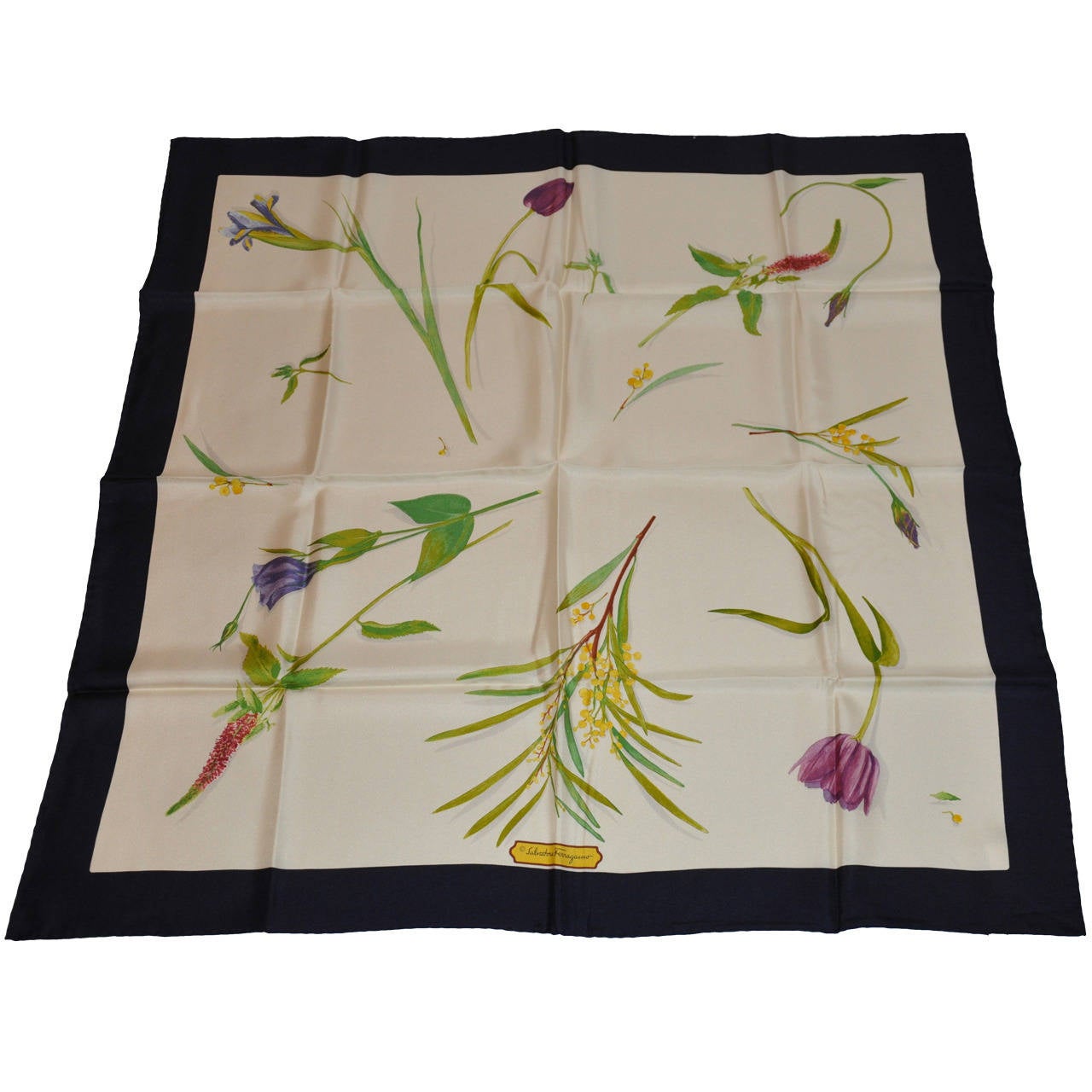 Pañuelo de seda Salvatore Ferragamo Floral multicolor con borde negro