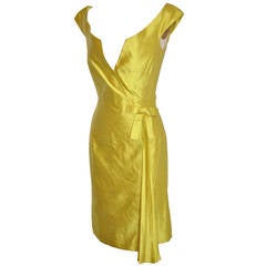 Genny Elegant Lime Silk Body Hugging with Pleated Accent Dress