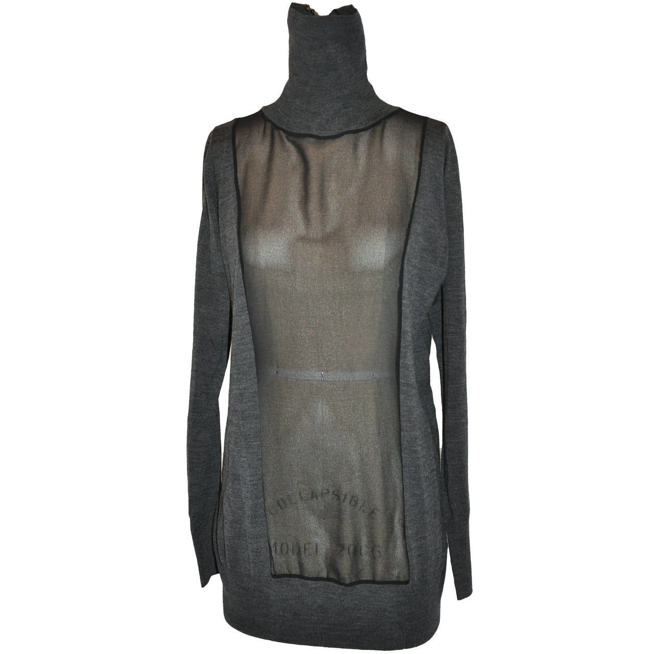 Anne Fontaine Charcoal & Sheer Turtleneck Top For Sale
