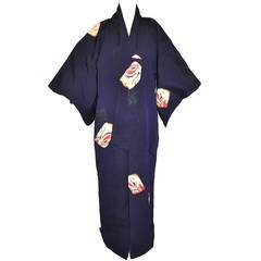 Midnight Blue with Multi-Color Hand-Embroidered Brocade Kimono