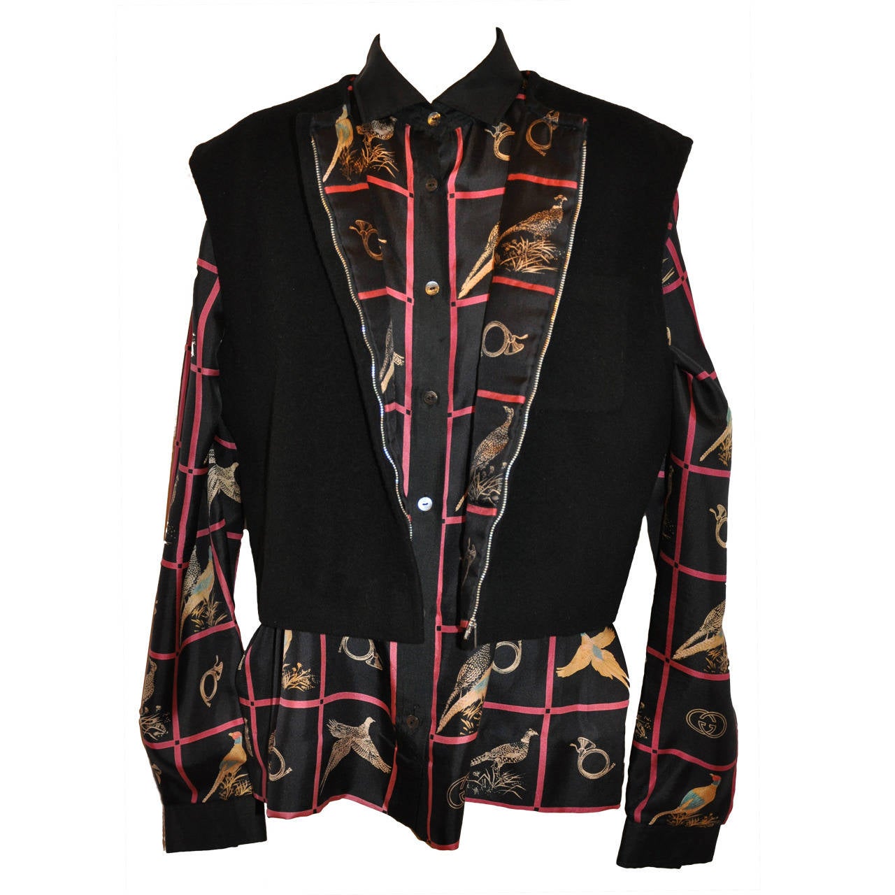 Gucci Silk Blouse with Matching Lined Wool Vest Ensemble For Sale