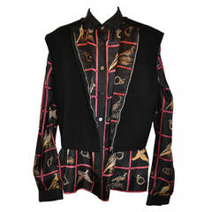 Retro Gucci Silk Blouse with Matching Lined Wool Vest Ensemble