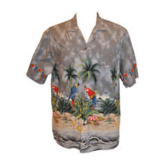 Retro KY's Men's Hawaiian Gray "Surf Boards & Parrots" Shirt