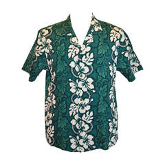Retro KY's International Fashion Hawaiian Green Floral Men's Shirt