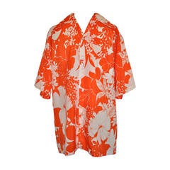 Retro "By Elaine' Men's Hawallian Orange & White Floral Shirt