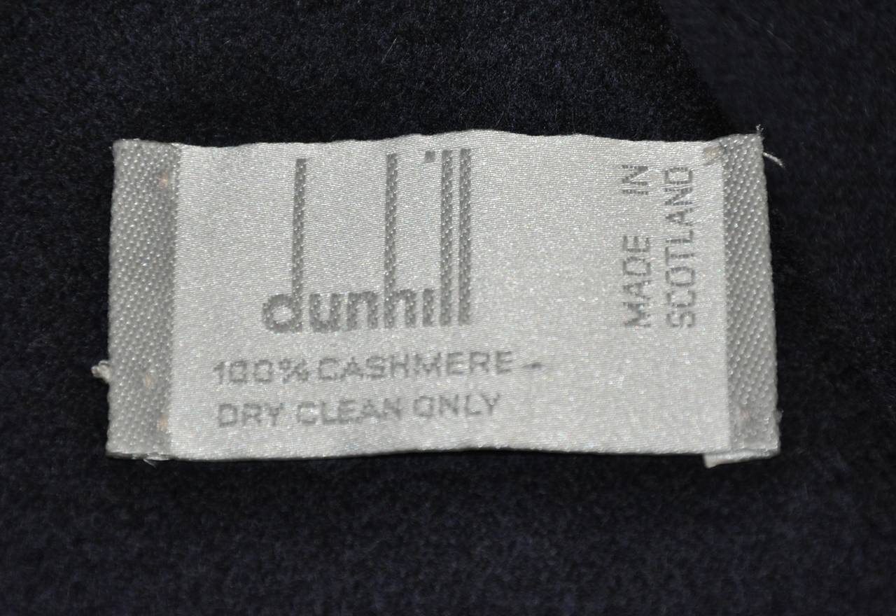 Dunhill dark navy cashmere with fringe scarf measures 12