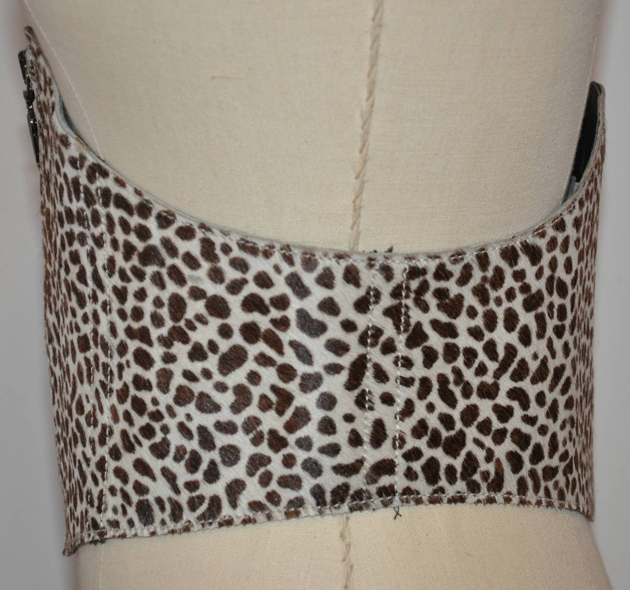 Gray Ozbek Leopard Print Pony Corset Zipper Belt For Sale