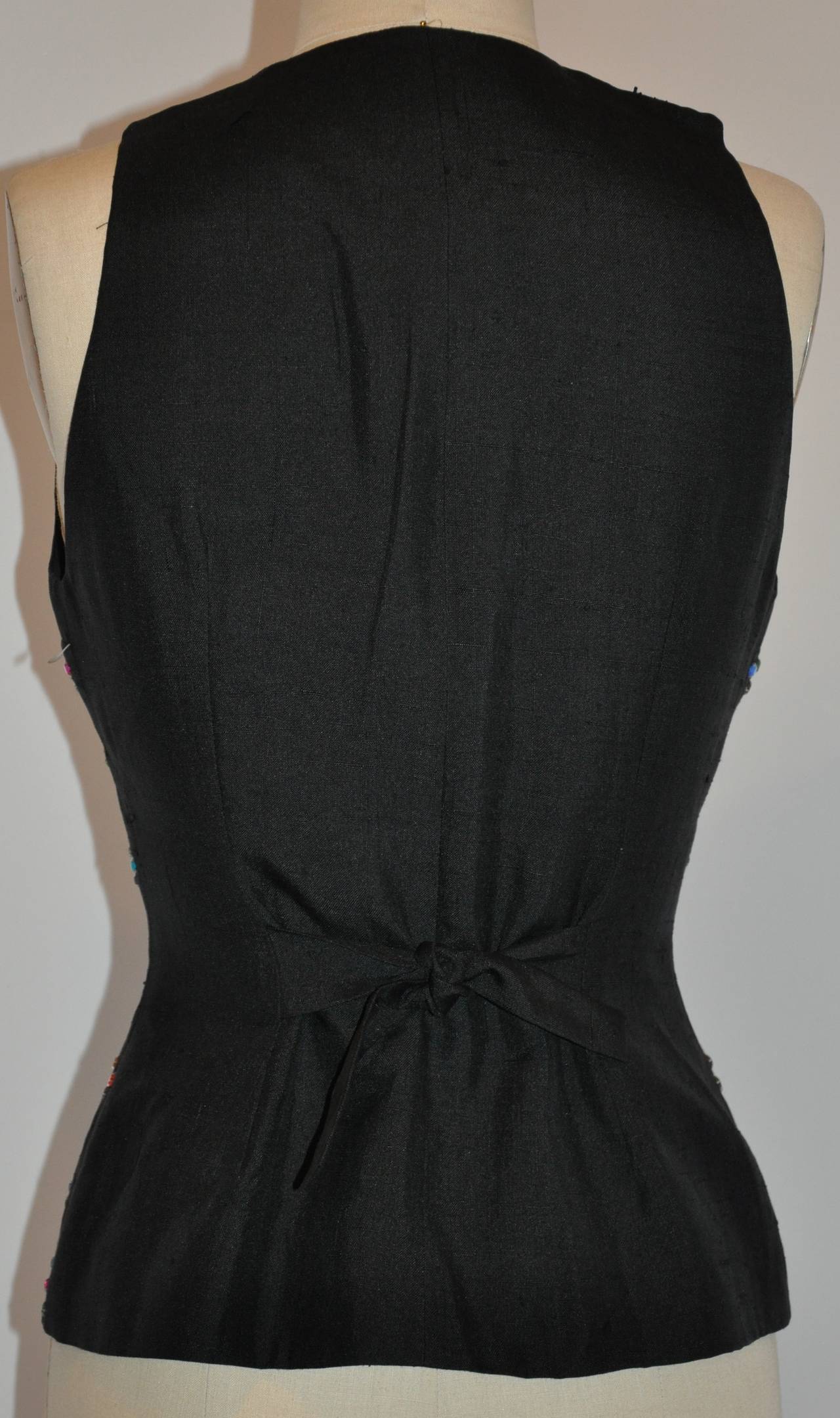 Todd Oldham Black Silk with Multi-Colors Stud Evening Vest For Sale at