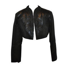 Vintage Pollini Black Lame-Brocade Blend Embroidered Evening Jacket