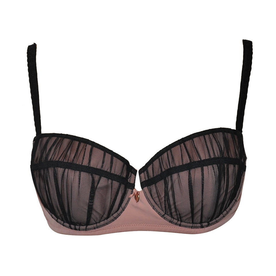 Moschino Rose & Black Lace Unwire Bra with Gilded Gold "Heart" Accent For Sale