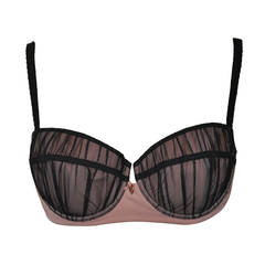 Used Moschino Rose & Black Lace Unwire Bra with Gilded Gold "Heart" Accent