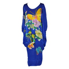 Bold Blue "Floral Butterflies" Print Silk Tunic