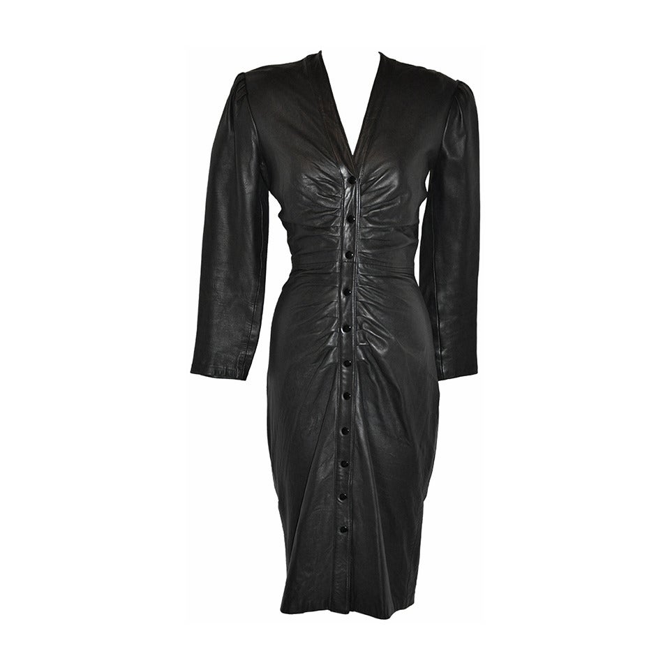 Michael Hoban for North Beach Leather Black Lambskin Body-Hugging Dress For Sale