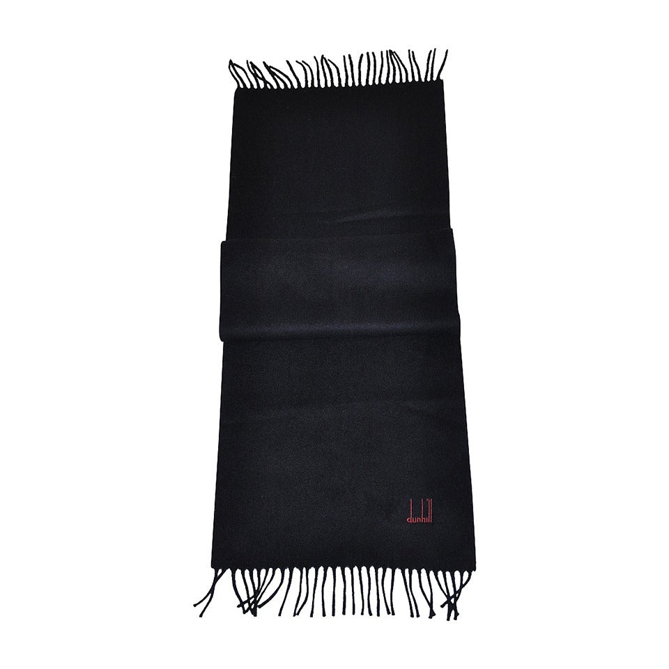 Dunhill Dark Navy Cashmere with Fringe Scarf
