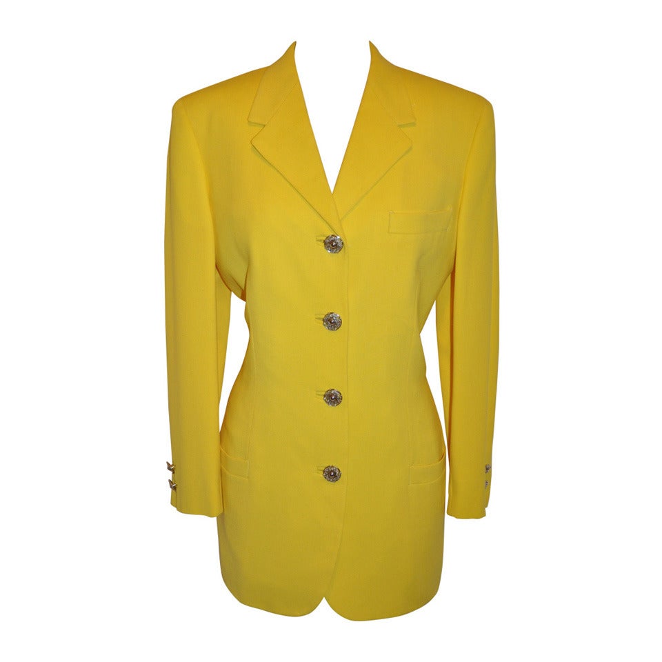 Gianni Versace Veste « Couture » jaune audacieux avec quincaillerie dorée