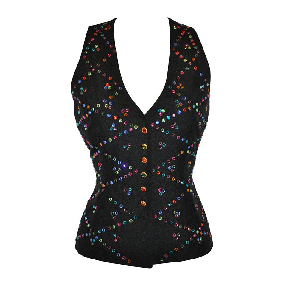 Todd Oldham Black Silk with Multi-Colors Stud Evening Vest For Sale