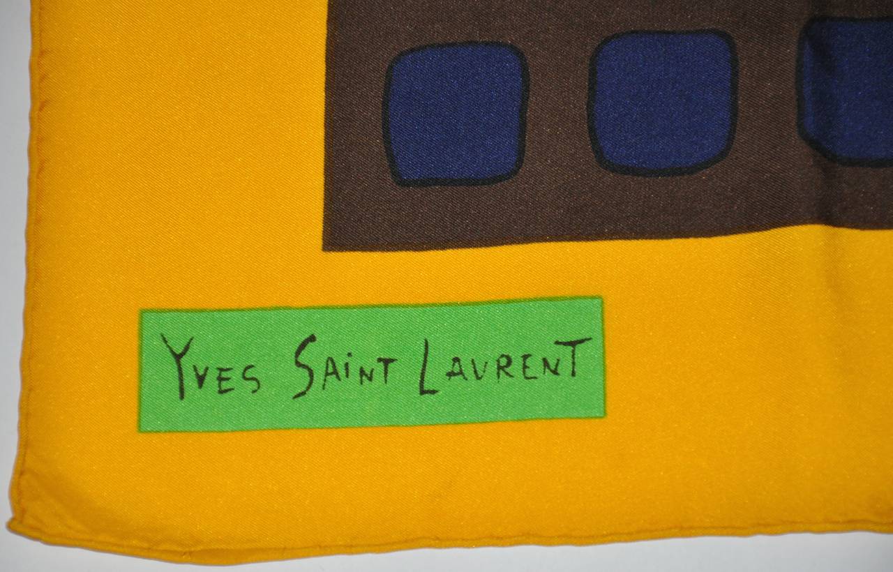 Yves Saint Laurent bold abstract multi-color silk jacquard scarf measures 34