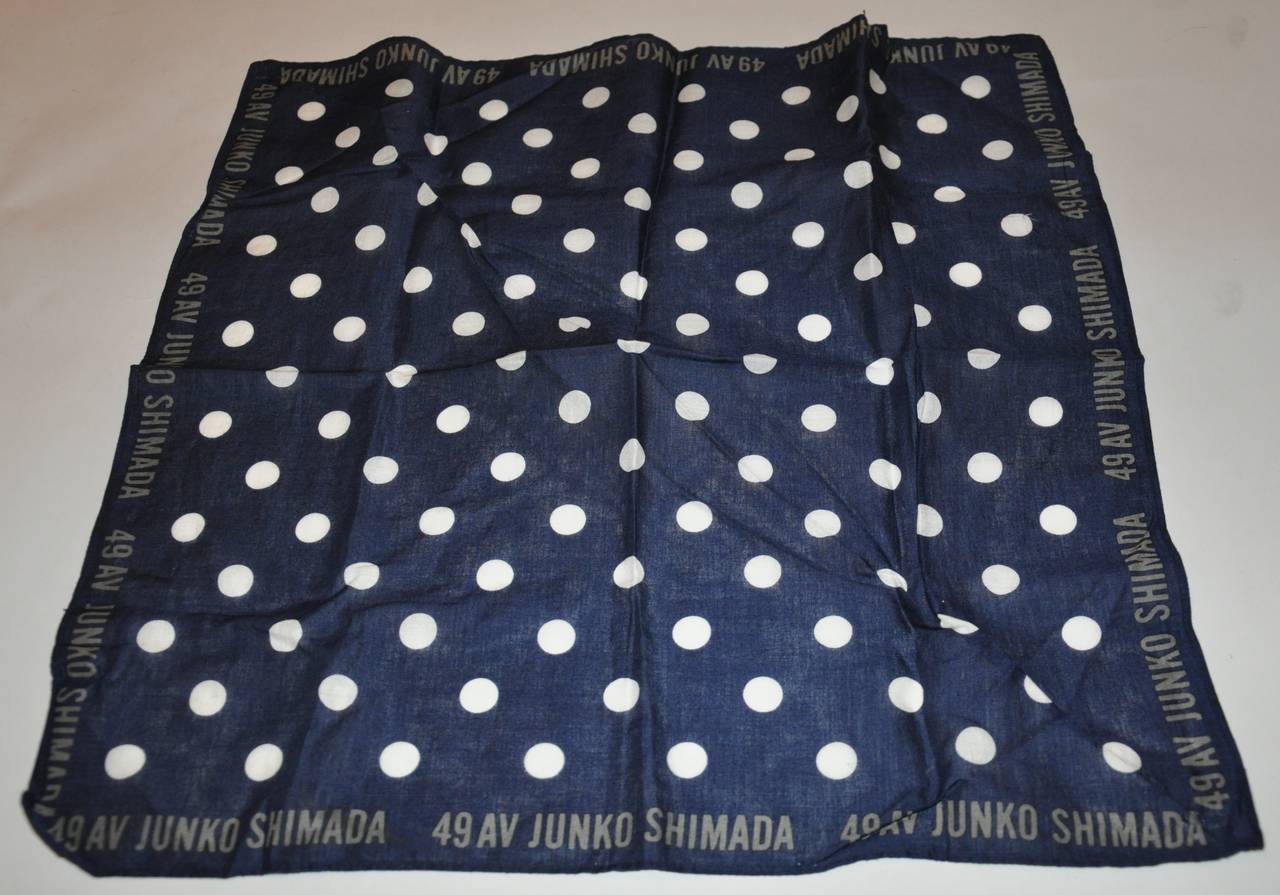 Junko Shimado Dark Navy with White Polka Dot Switerland Cotton Handkerchief For Sale