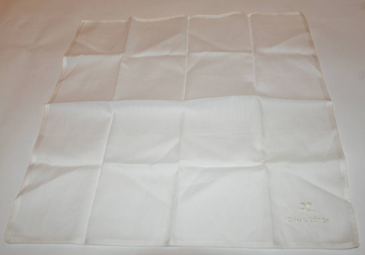 Courreges White Switerland Cotton Handkerchief with Hand Embroidery For Sale