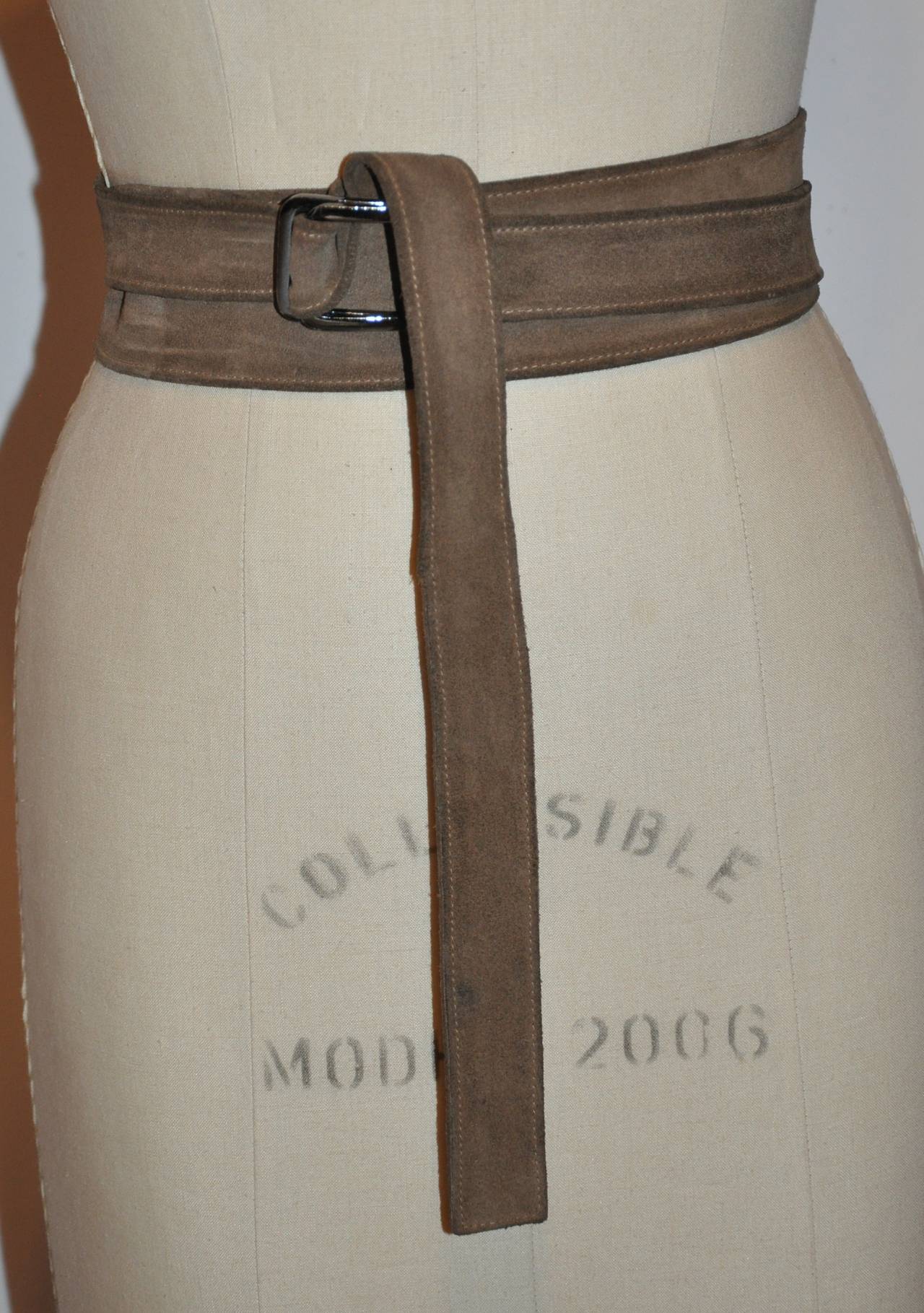 Yves Saint Laurent Double-Layer Taupe Suede Wrap Belt In Fair Condition In New York, NY