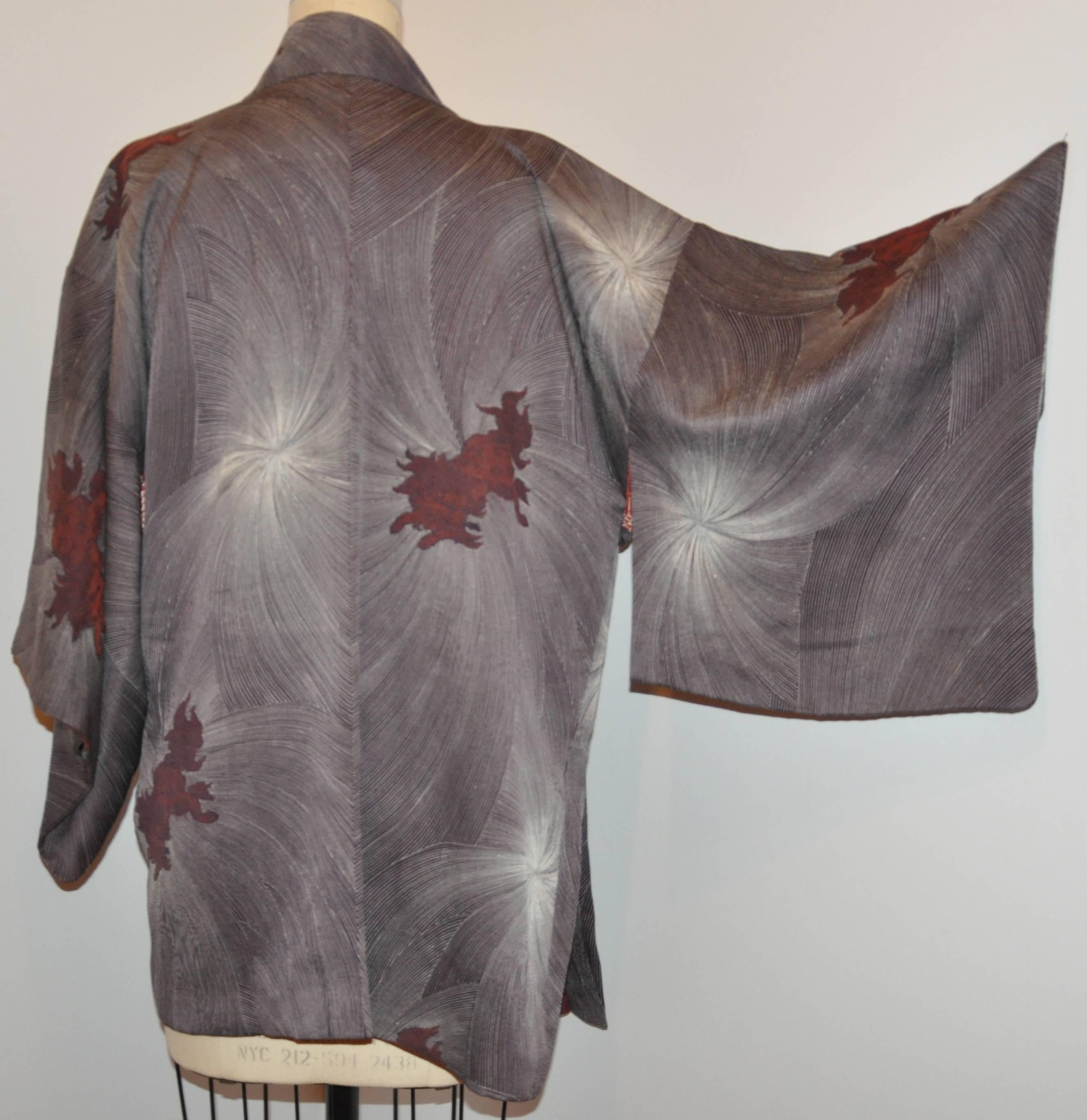             This wonderfully detailed lined silk kimono features 