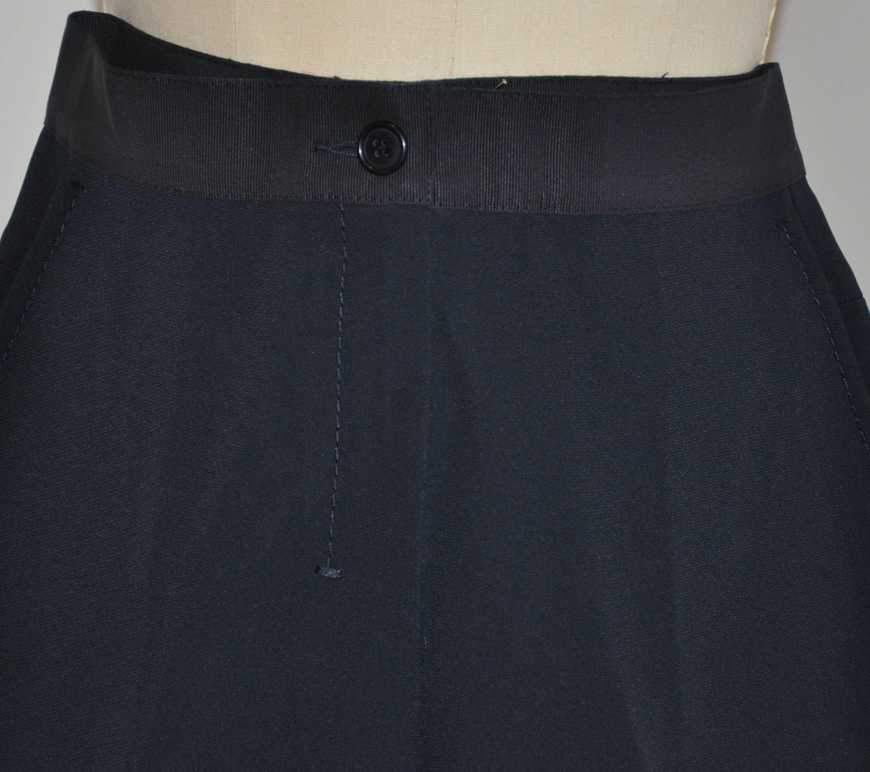 Black Prada Navy Medium-Weight Silk with Ribbon Waistband Trousers For Sale