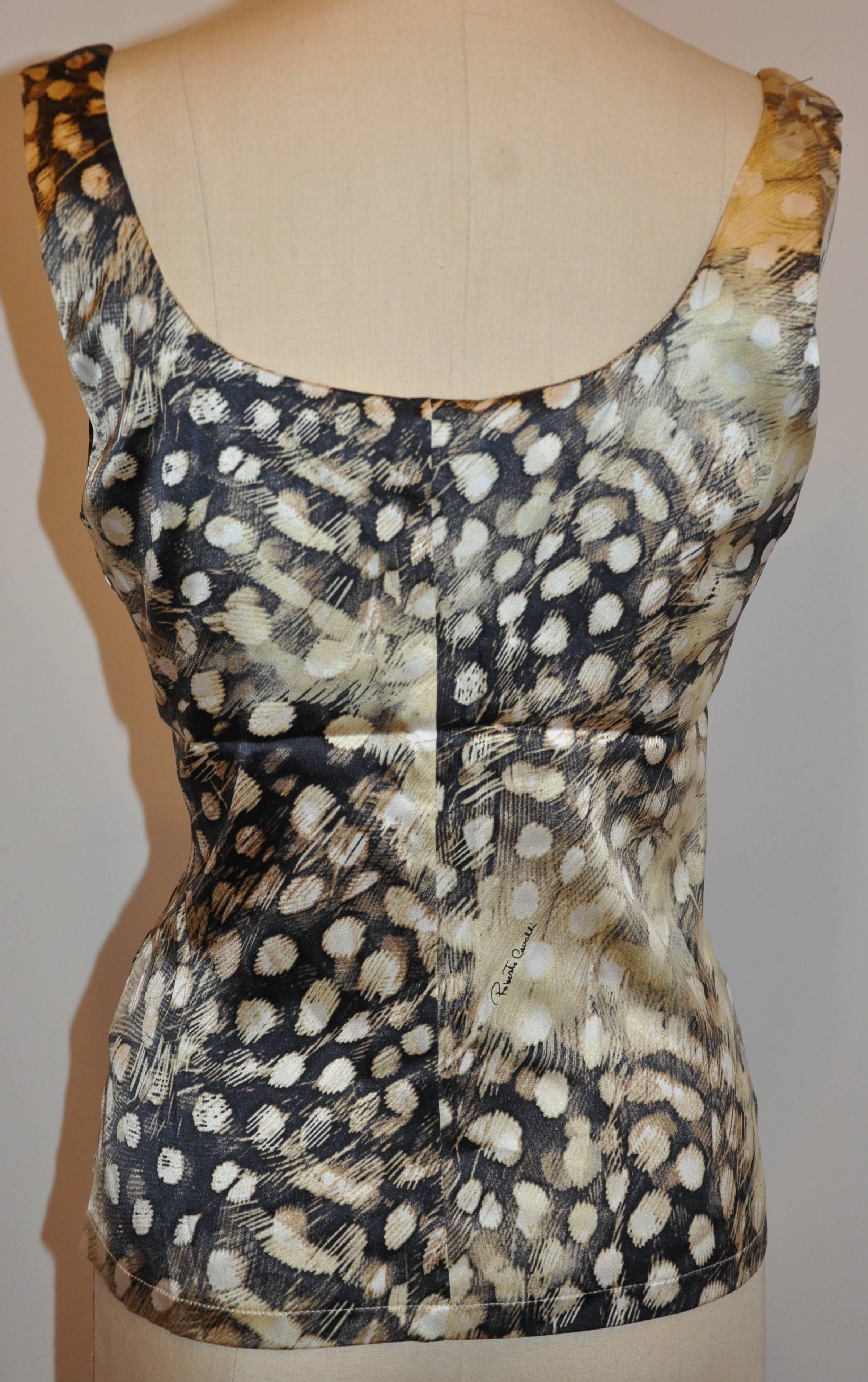 Women's Roberto Cavalli Multi-Print Form-Fitting Silk Top For Sale