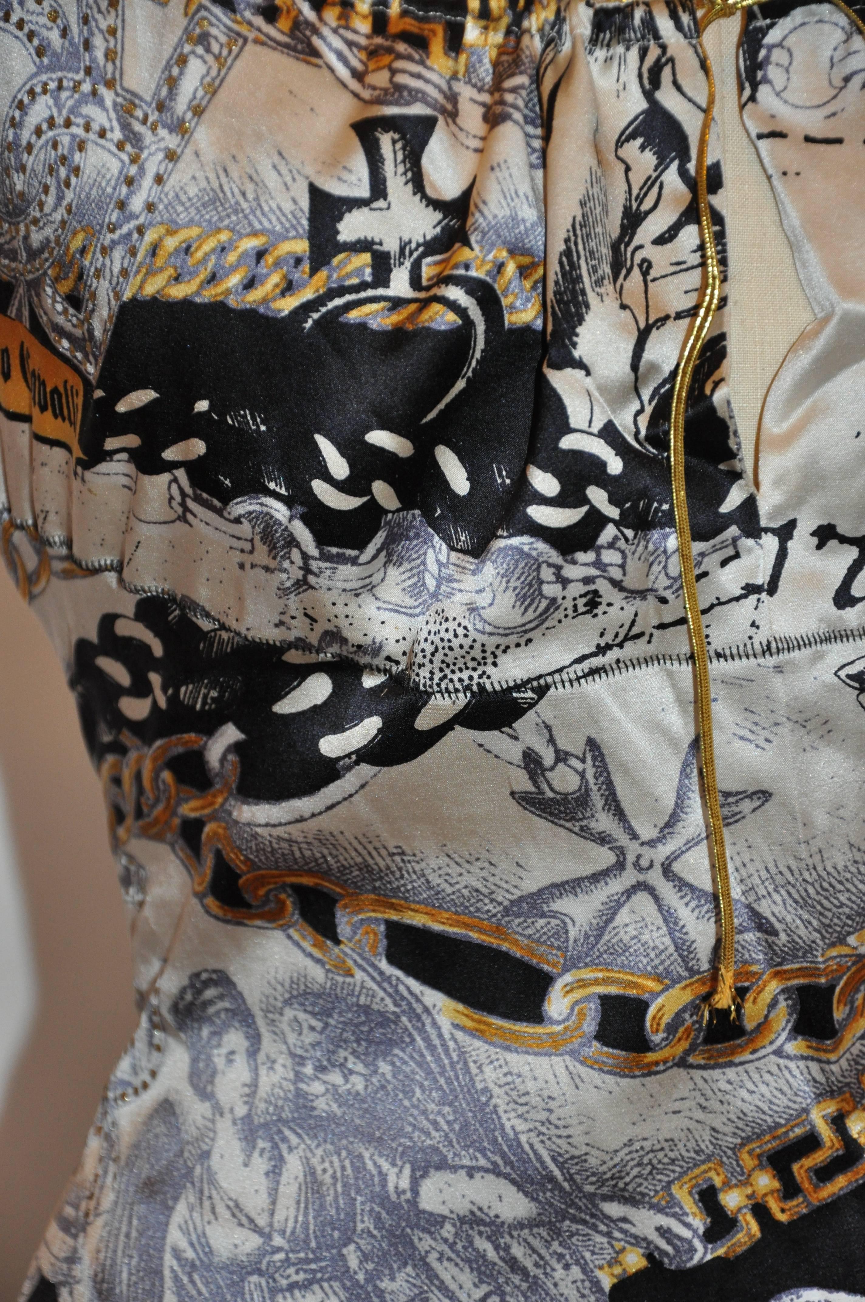 Roberto Cavalli - Haut en soie à imprimé multicolore orné d'un cordon de serrage Pour femmes en vente