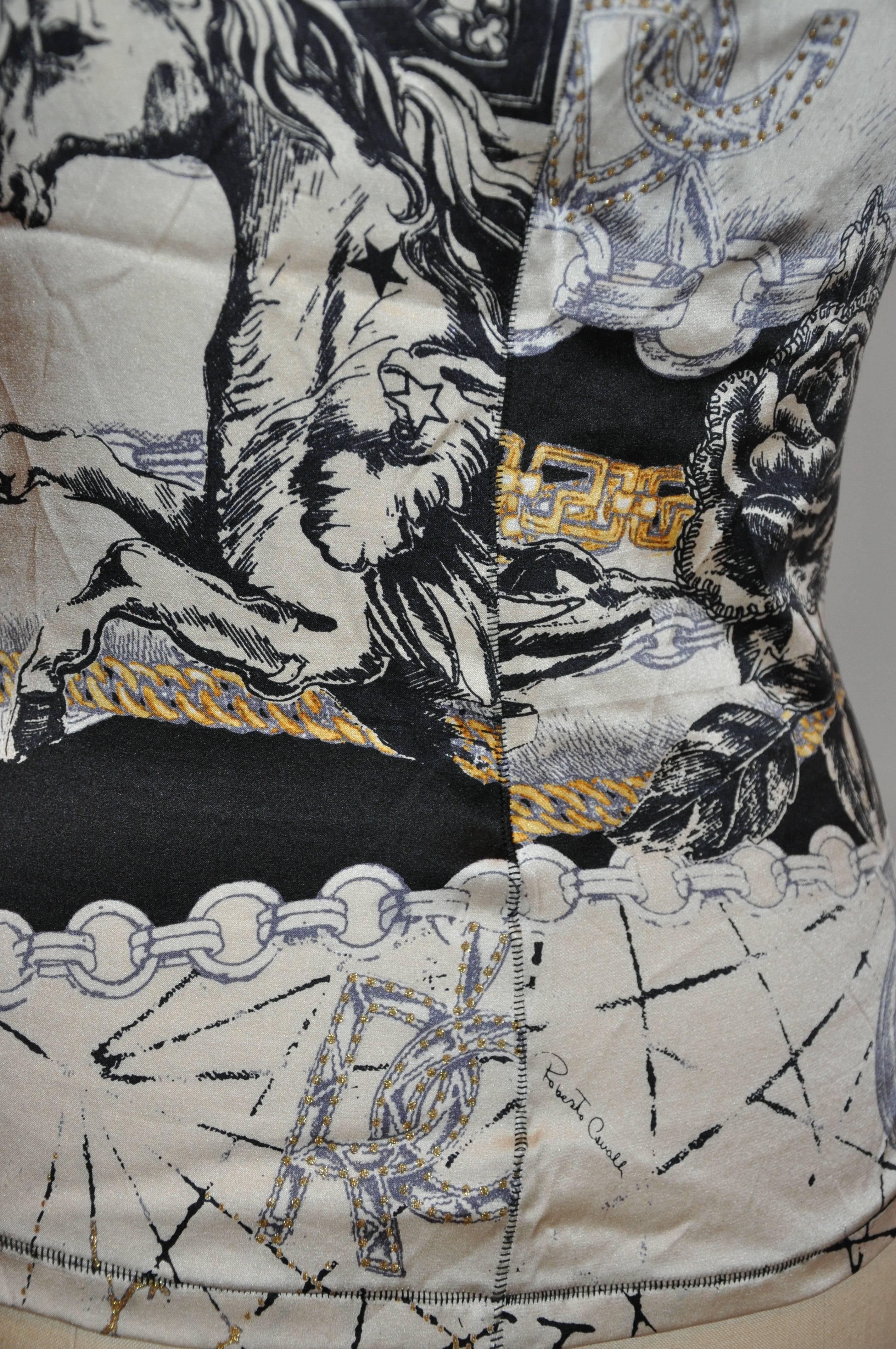 Roberto Cavalli Multi-Print Silk Accented with Drawstring Top For Sale 1