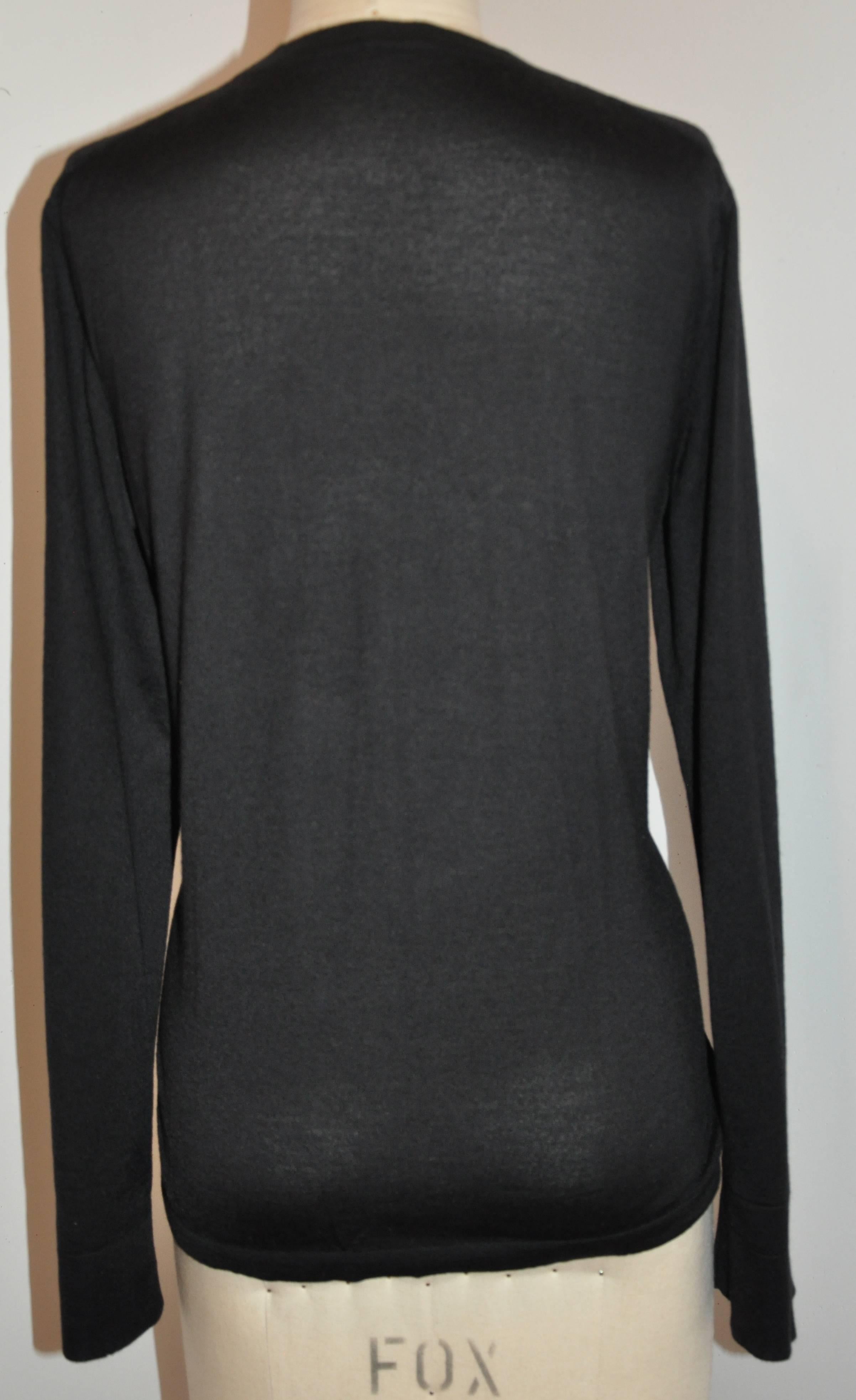 Chanel Black Cashmere Crew-Neck Pullover with Quilted Breast Pocket For ...