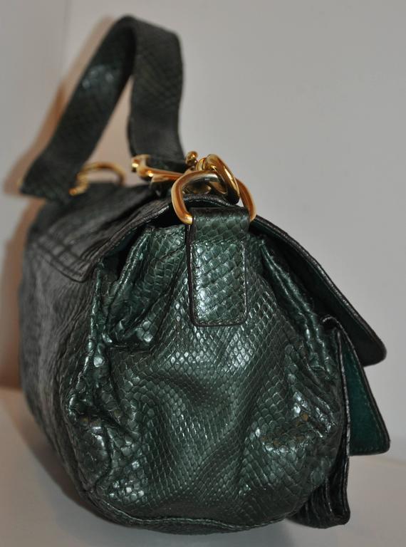 Escada Forest Green Lizard Skin Shoulder Bag With Removable Straps Black Escada Forest Green Lizard Skin Shoulder Bag With Removable Straps For