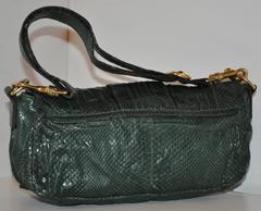 Escada Forest Green Lizard Skin Shoulder Bag with Removable Straps