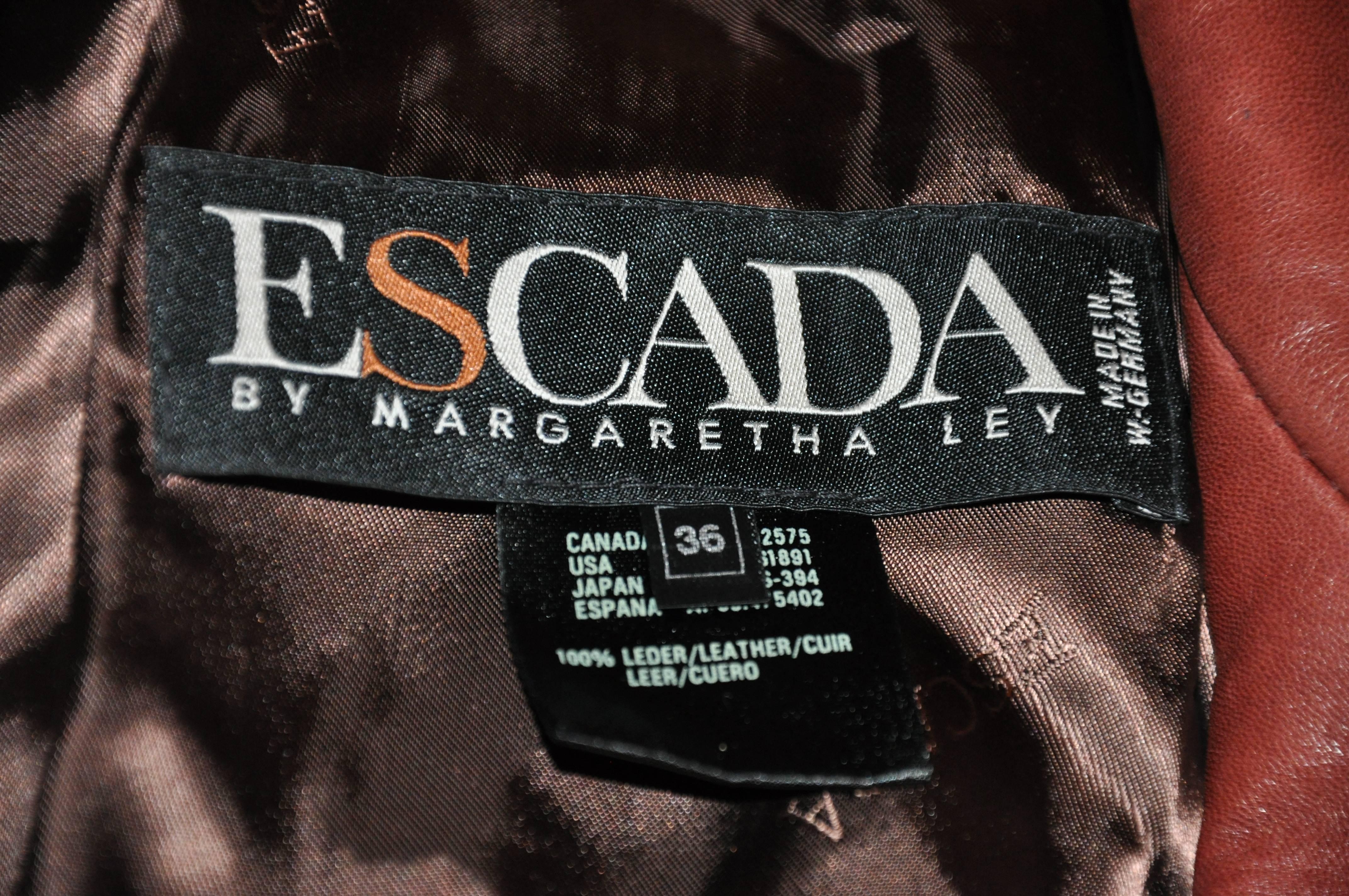Brown Margaretha Ley for Escada Brick Lambskin w/Gold Studs Snap-Front Jacket For Sale