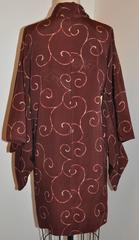 Japanese Burgundy with Swirls & Stripe Silk Kimono