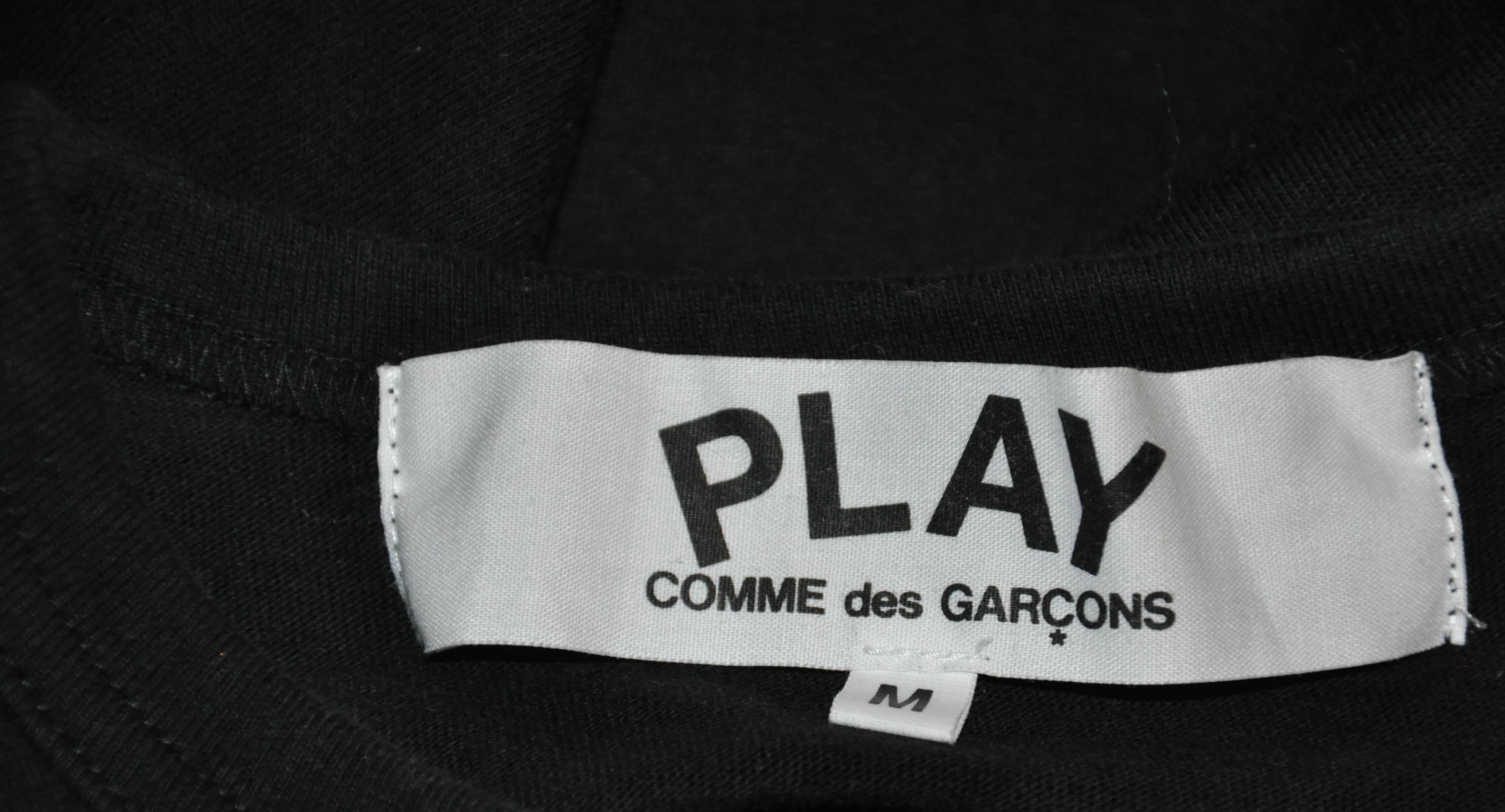 Comme des Garcons Black Cotton Tee with Embroidery and Print Accent In Good Condition For Sale In New York, NY