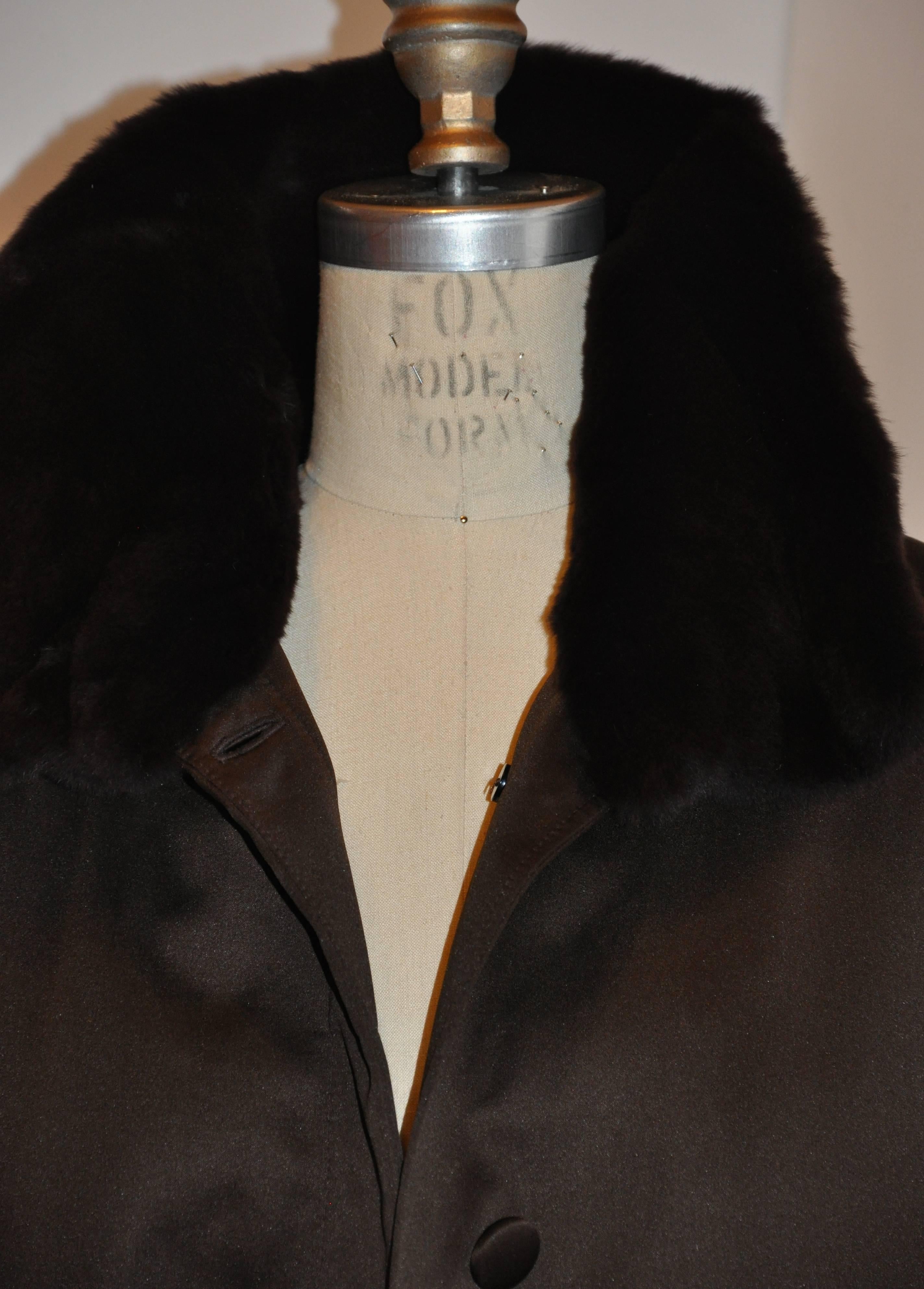Lowenthal Coco Brown Silk Satin with Female-Skin Sheared Mink Evening Coat In Good Condition In New York, NY