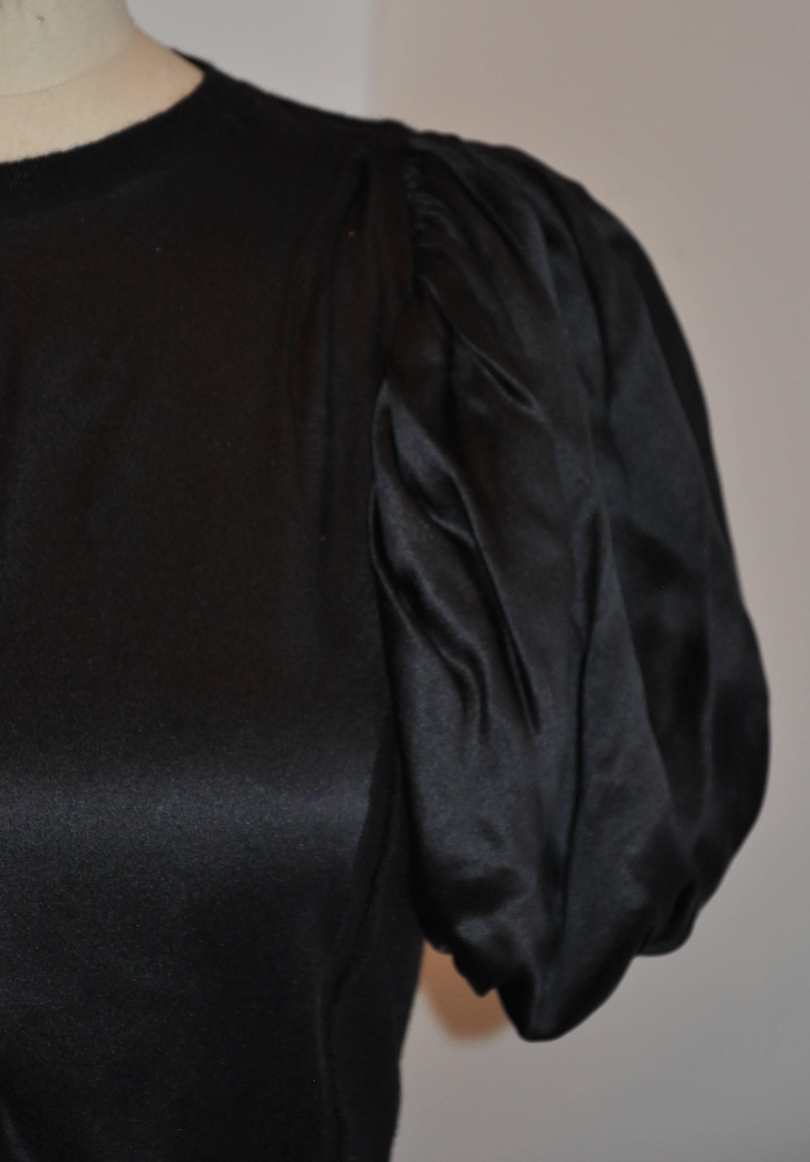 Prada Black Wool/ Cashmere/ Silk with Puff Sleeve Pullover Top In Good Condition In New York, NY