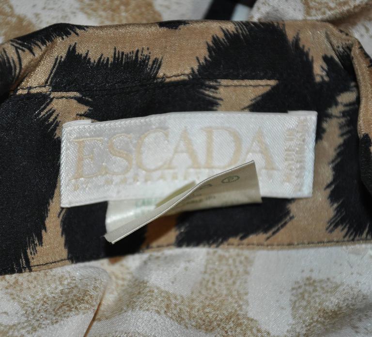 Brown Escada Multi-Print Accented with Leopard Print Silk Blouse For Sale