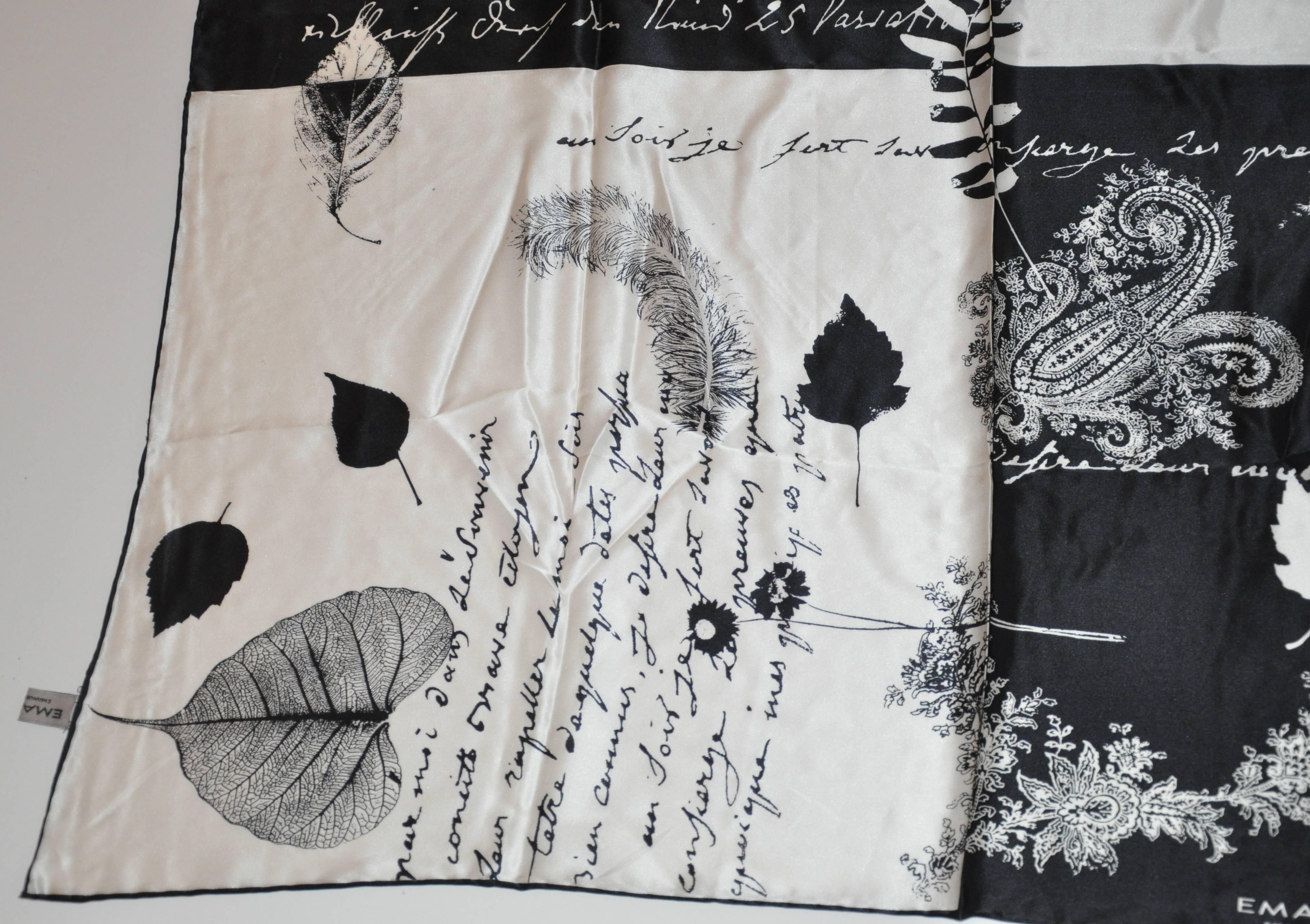 Emanuel Ungaro Black & White silk scarf of writings In New Condition In New York, NY
