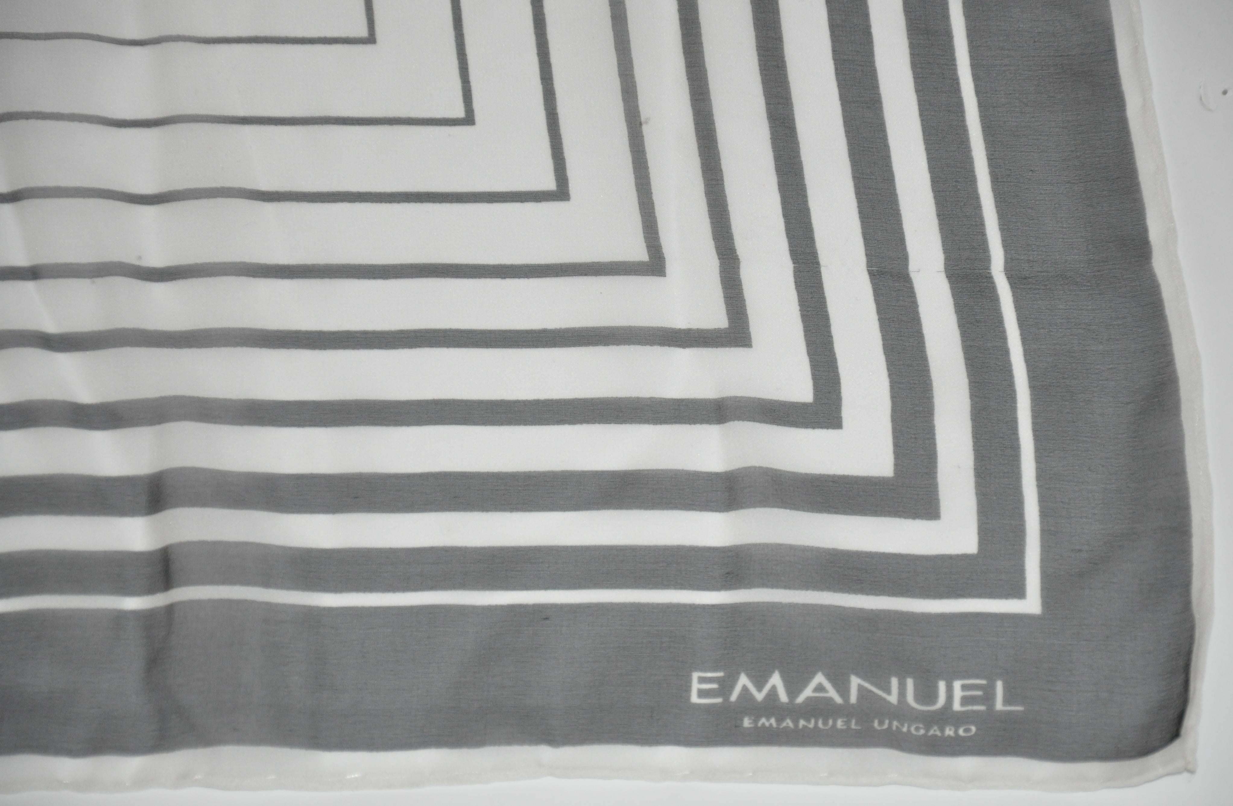         Emanuel Ungaro wonderfully elegant silk chiffon black & white scarf measures 34