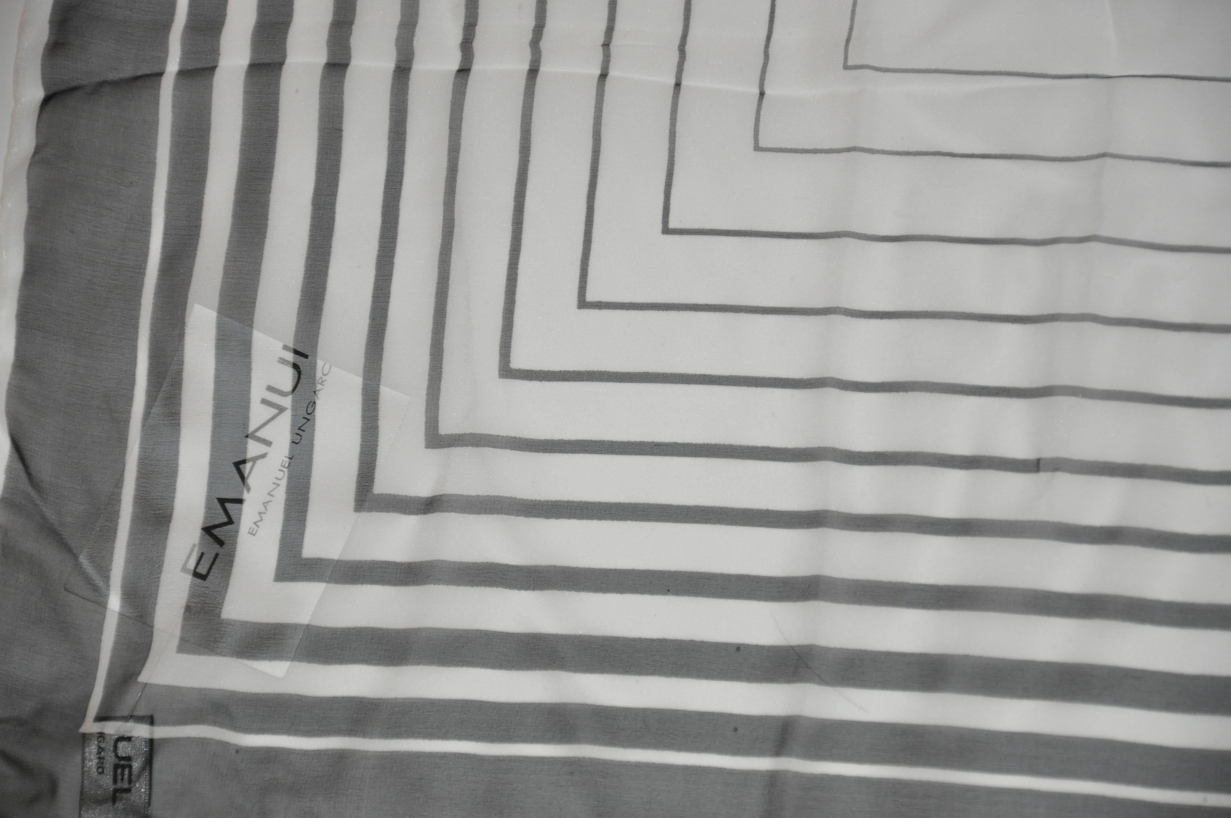 Gray Emanuel Ungaro Black & White Silk Chiffon Abstract Scarf For Sale