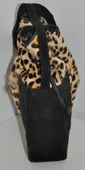 Gino Black Suede & Leopard Print Stamped Pony-Skin Hobo Shoulder Bag