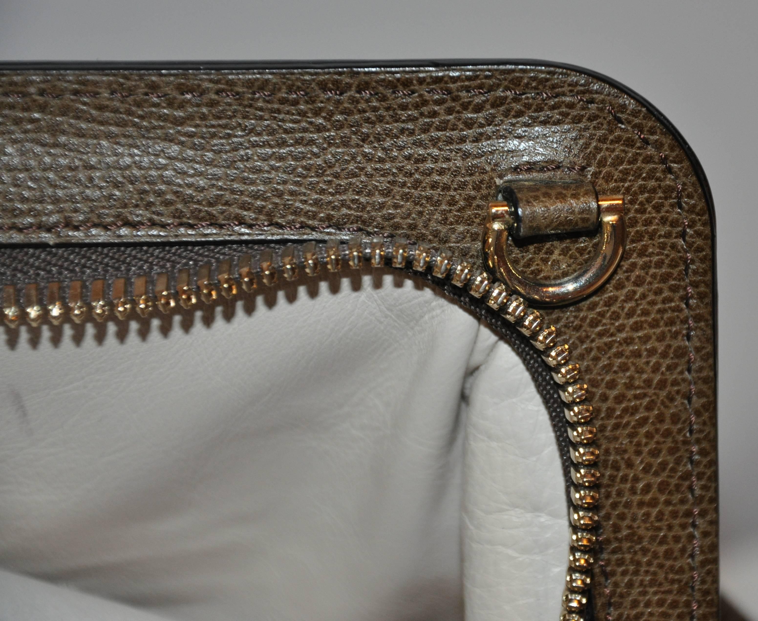 Valextra Large Textured Brown Calfskin Zippered Handbag 2