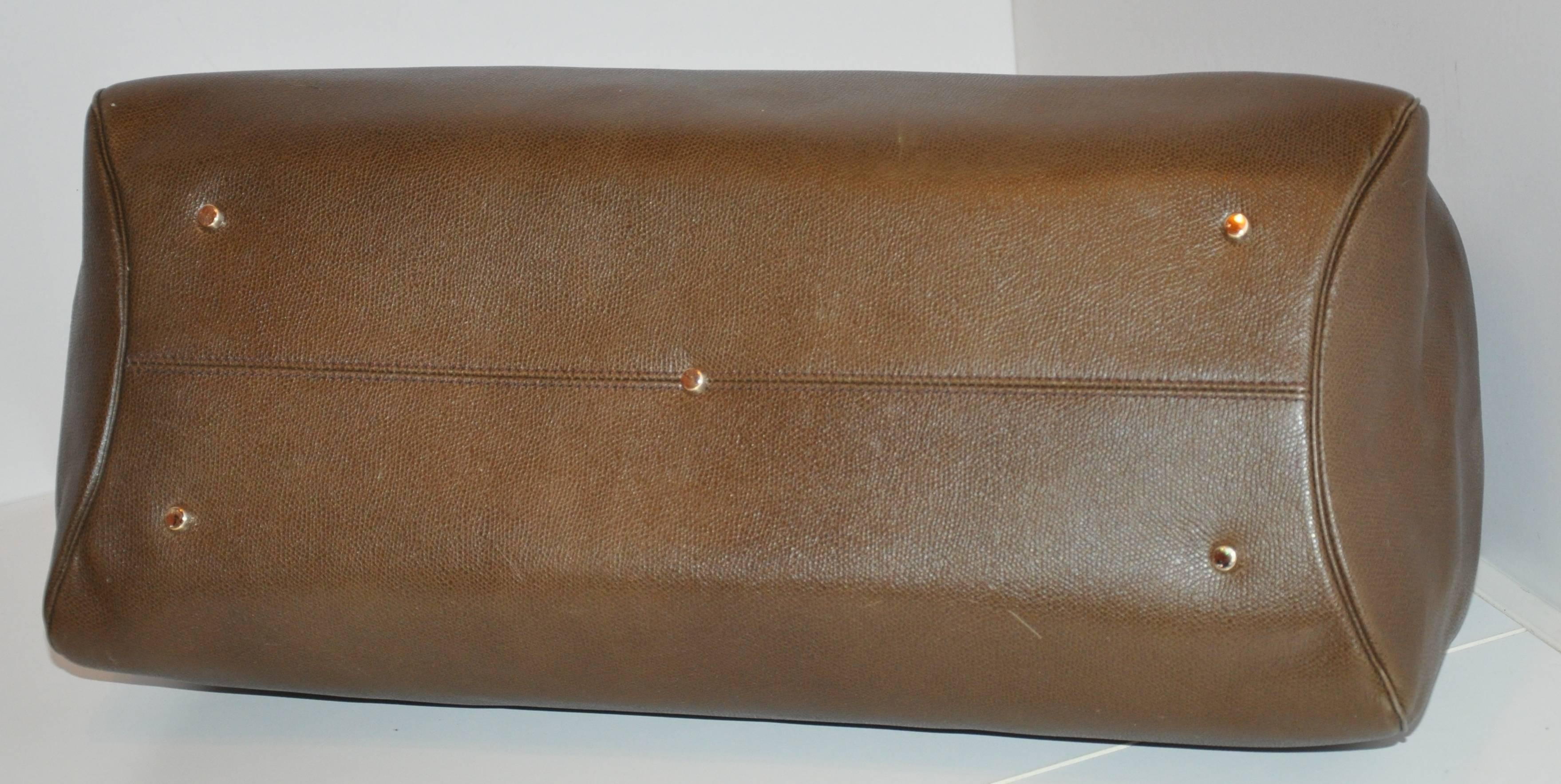 Women's Valextra Large Textured Brown Calfskin Zippered Handbag 