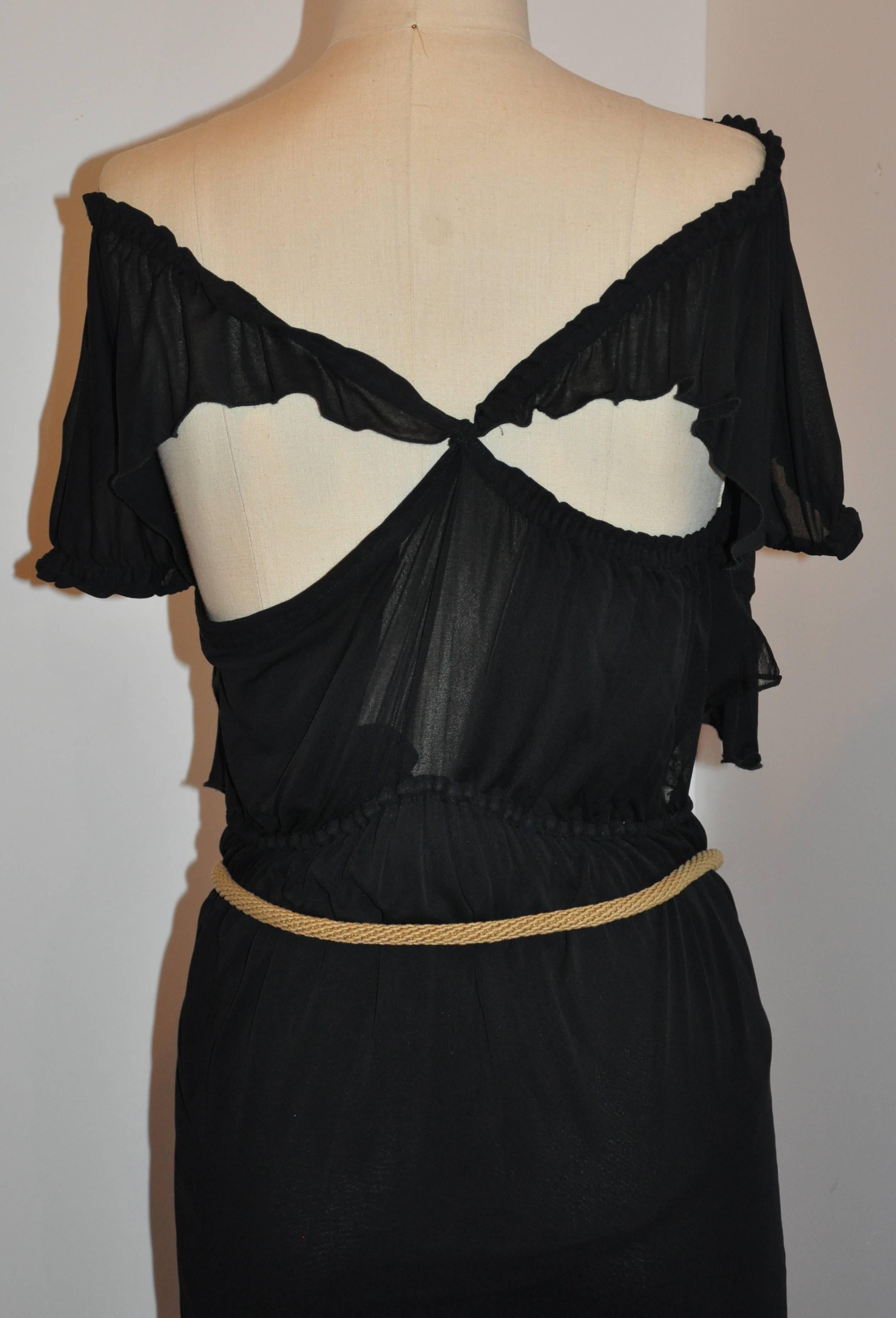 Yves Saint Laurent Black Silk Jersey Asymmetrical Draped Maxi Dress In Good Condition For Sale In New York, NY