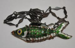 Multi-Color Moveable Enamel Japanese "Carp" with Silver Necklace