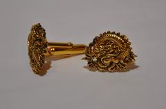 Signed Gilded Gold Vermeil Tone Hardware "Dragon" Cuff Links