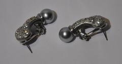 Silver Hardware Tone Smoked Pearl Accented with Rhinestone Pierced Earrings